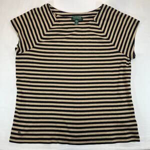 LAUREN Ralph Lauren Women’s Metallic Stripe Knit Raglan Top Black Gold XL
